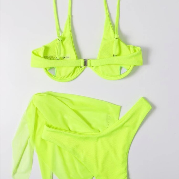 Ribbed Bikini Set Underwire Push Up Bra & High Cut Bottom + Skirt, bikini set - Picture 2 of 9